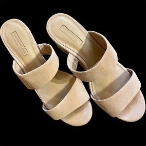 Antonio Melani - 3" wedge/open toe - espadrille - light tan suede & rope NWOT 10